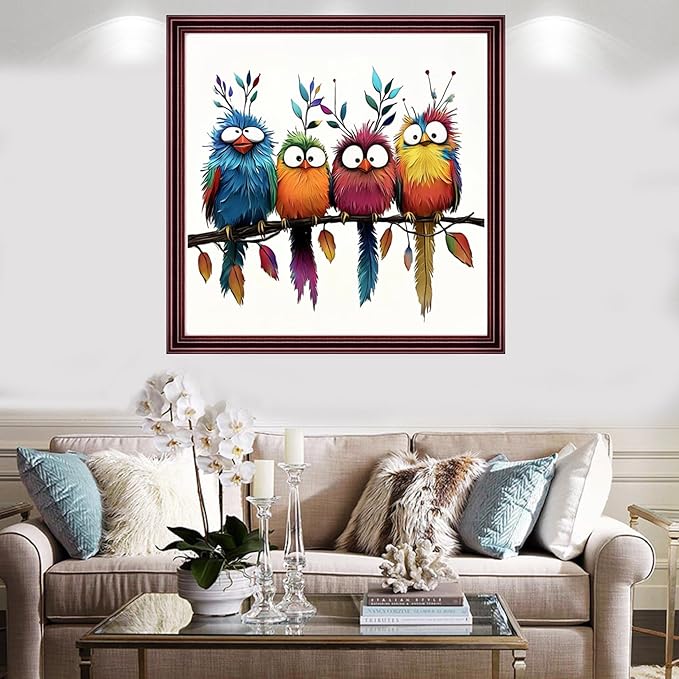 Redxing Stamped Cross Stitch Kits Full Range of Embroidery Starter Kits- Needlepoint Counted Cross Stitch Kits for Beginner Adults 11CT Printed Embroidery Kit-Colorful Birds Tree Branches 18x18 inch