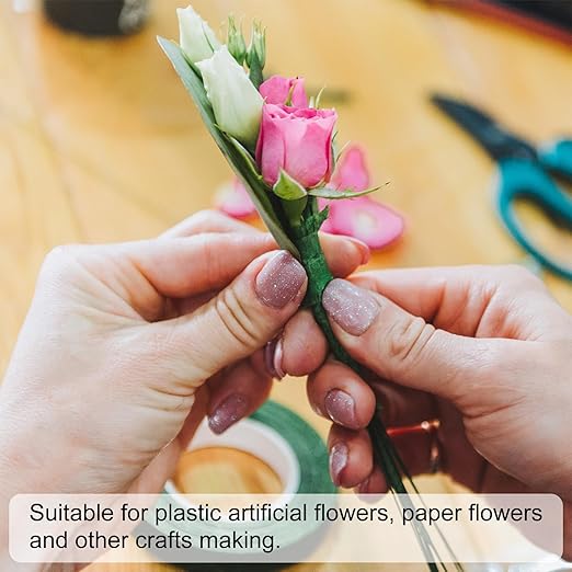 PATIKIL 16 Gauge 16" Floral Stem Wire, 100 Pcs Paper Wrapped Iron Artificial Flower Stem Accessories for DIY Bouquet Stem and Craft Decoration, White