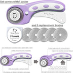 Rotary Cutter Set lavender - Quilting Kit incl. 45mm Fabric Cutter, 5 Replacement Blades, A3 Cutting Mat, Acrylic Ruler and Craft Clips - Ideal for Crafting, Sewing, Patchworking, Crochet & Knitting