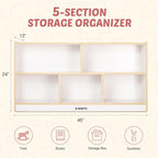 Toy Storage Organizer for Kids, 5-Compartment Wooden Storage Cabinet, Children Bookcase and Montessori Bookshelf, Book Shelf for Kids Room, Playroom, Living Room, Nursery, Classroom 24'' H(White)