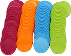 Set of 100 Opaque Plastic Learning Counters Mini Poker Chips Game Tokens with Storage Box (Mediumvioletred+Lawngreen+Deepsky Blue+Orange, 1.58 Inch)