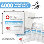 Alcohol Prep Pads - 70% Isopropyl Alcohol Wipes, 4000 Pack Individually Wrapped Alcohol Pads Bulk - Great for Home, Medical and First Aid Kits