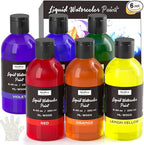 Nicpro 6 Colors Liquid Watercolor Paint Set, 8.45oz Large Bottle Liquid Watercolor Paint, Non-Toxic Water Colors Painting Supplies for Art Activity, Craft DIY, Poster, School, Home, Classroom, Party