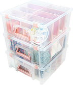 ArtBin 6990RK Super Satchel Double Deep, Portable Art & Craft Organizer with Handle, [1] Plastic Storage Case, Clear with Rose Gold Accents