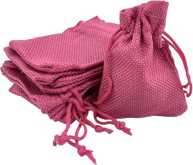 Palmhomee Pack of 25 Burlap Gift Bags with Drawstring Linen Jewelry Pouches Wedding Hessian Jute Bags for Birthday and Treat Pouches Party Wedding Favors Gift (2.8x3.6 Inch, Fuchsia)