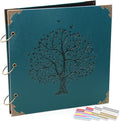 Photo Album DIY Scrapbook, 10x10 inch 50 Pages Vintage Leather Cover Three-Ring Binder Family Picture Booth Albums with 408pcs Self Adhesive Photos Corners for Memory Keep, Tree (Jasper Green)