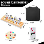 Mexican Train Dominoes Set Double 12 Colored Dot Dominos with 8 Wooden Racks & 91 Tiles Portable Travel Case Classic Family Board Game Cognitive Strategy Game for Adults Kids