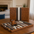 15inch Backgammon Set Classic Folding Board with Leather Case, Portable Travel Game, Ideal Gift Package for Strategy Lovers