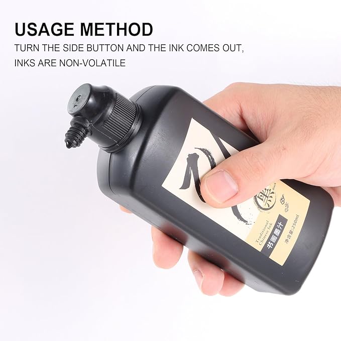 250 ML/8.8 OZ Calligraphy Ink - Versatile Elegance Chinese Brush Ink for Beginner Practice Traditional Art Works and Japanese Brush Black Ink
