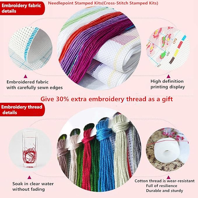 Fanxvivy Stamped Cross Stitch Kits for Adults Beginners Pillow Needlepoint Kit with Embroidery Pattern Needlework Kit Prestamped Stitches Kit 11CT Cross Stitching-Cat Flowers 18x18 inchs