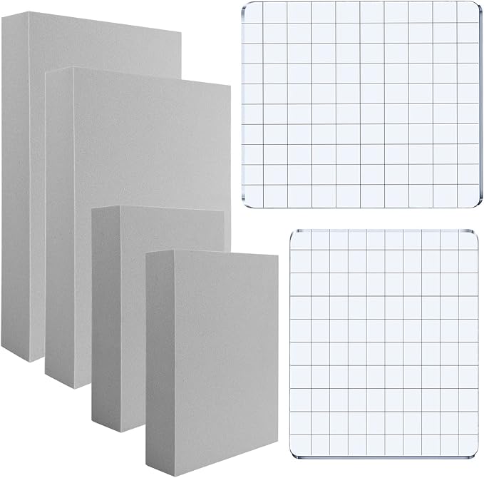 BAOFALI 8 Pcs Stamping Foam Grey Moldable Foam with Acrylic Stamp Block Stamps Plastic Pad Cut and Dry Foam Stamping Foam Block for Sculpture, Modeling, DIY Arts and Handicrafts Projects