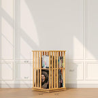 XIMN 360° Rotating Bamboo CD/DVD Shelf - 6-Tier Space-Saving Media Storage Cabinet for Movies, Organizer with Super Compact Design (Nature, 2 Tier)