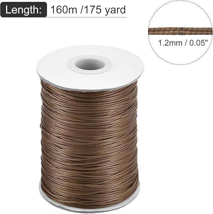 MECCANIXITY Waxed Cord 1.2mm Waxed Polyester Cord 175 Yard Wax String for Bracelet Making,Necklaces, Beading,Jewelry Making and DIY Crafts(Dark Brown)