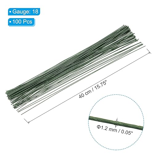PATIKIL 18 Gauge 16" Floral Stem Wire, 100 Pcs Paper Wrapped Iron Artificial Flower Stem Accessories for DIY Bouquet Stem and Craft Decoration, Dark Green