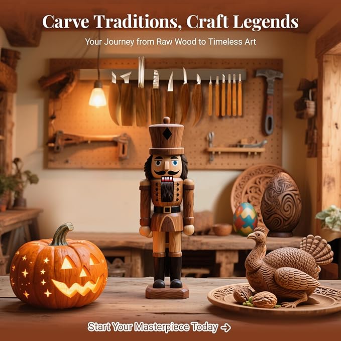 COZYGIFT Wood Carving Kit for Adults & Beginners - 29-Piece Professional Set with Leather Tool Roll, 7 Whittling Knives + 6 Detail Gouges, Splinter-Free Wooden Handles for Woodworking & DIY Gifts