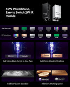 WECREAT Vision Pro 45W Laser Cutter and Engraver with Air Assist, HD Camera & Auto-Lifting, Laser Cutter Cuts 1” Wood, Full Enclosure Laser Engraving Machine for Wood and Metal, Acrylic, Leather etc