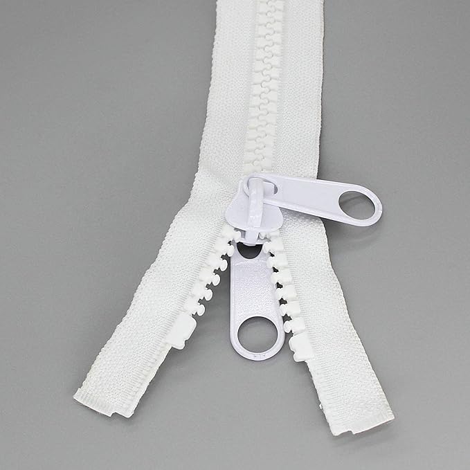 Leekayer 2PCS #10 40 Inch Heavy Duty Zippers for Sewing Separating Large Plastic Zipper White Tape with Double Pull Tab Slider, Sleeping Bag, Boat, Canvas, Cover, Trampoline, Dog Bed,Tent zipper 100cm