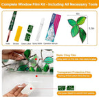 Window Privacy Film Stain Glass Window Film Rainbow Window Film Window clings Non-Adhesive Reusable Decorative for Room (Greenery Leaf, 35.4 x 157.4 in)