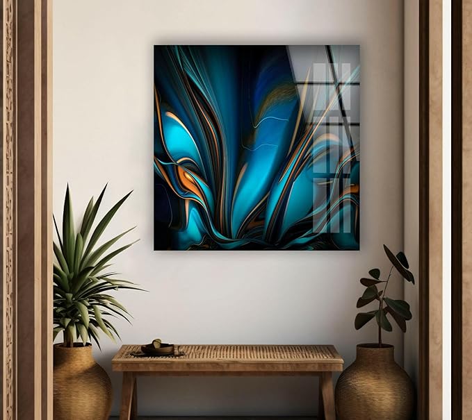 My Photostation.com 60WX40H'' Orange & Blue Abstract Glass Wall ArtTempered Glass Printing Wall Decor Large Wall Art Wall Hangings