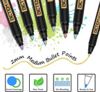 Betem Metallic Paint Markers, 10 Colors Acrylic Paint Metallic Markers for Black Paper, 2mm Medium Tips Glitter Pens Scrapbooking Supplies, Pumpkin Painting Kit for Rock Painting, Cards, Photo Albums
