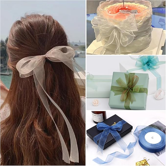Ribbon for Gift Wrapping 3/4 inch Teal Sheer Organza Ribbon for Flower Bouquet Tulle Thin Chiffon Ribbons for Wedding Invitations Christmas Halloween Presents Decorations Crafts 50 Yards