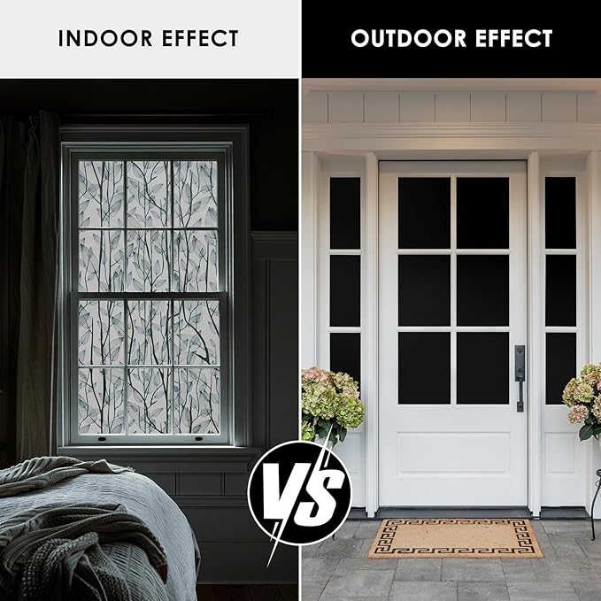 Leaf Pattern Window Tint with Installation Tools, Blackout Window Cover, Sun Blocking Window Tint for Home (Full Blackout Opaque, 35.4'' x 78.7'')