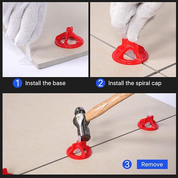 Professional Tile Leveling System Kit，Anti-Loosening Spacers/Wall, Bathroom Tiling - 1/16" Precision Alignment & Grout Spacing Tools(100caps+300base, 1/16)