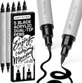 ARTISTRO 5 Black Dual Tip Brush + Fine Acrylic Paint Markers - Easy for All Ages & Levels Paint Pens for Fabric, Rock, Glass, DIY - Halloween Pumpkin Painting Kit, Art Supplies, Christmas Gift