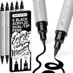 ARTISTRO 5 Black Dual Tip Brush + Fine Acrylic Paint Markers - Easy for All Ages & Levels Paint Pens for Fabric, Rock, Glass, DIY - Halloween Pumpkin Painting Kit, Art Supplies, Christmas Gift