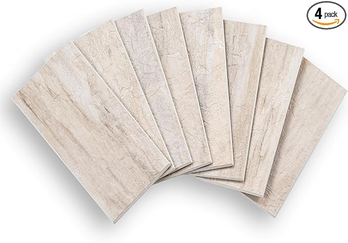 4 Pieces Peel and Stick Backsplash for Kitchen, 3" x 6" PVC Subway Tile Upgraded Grayish Beige with Gray Grout Backsplash Stick on Tile Elevate Kitchen, Bathroom, Fireplace,RV