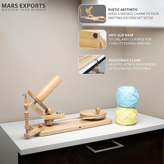 Wooden Yarn Winder with Swift – Manual Yarn Ball Winding Tool for Knitting and Crocheting – Combo Kit (Winder + Swift Beechwood)