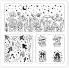 CHGCRAFT Polymer Clay Texture Sheet Mushrooms Silicone Texture Stamp Stars Flowers Clay Texture Mat Modeling Pattern Pad Polymer Clay Tools for Jewelry Earring Making DIY Craft, 5.5x5.5inch