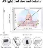 Rechargeable A3 Diamond Art Light Board with Padded Case,Light Pad with Stand,3 Colors Stepless Dimmable and 6 Levels of Brightness Light Box for tracing,Diamond Painting,Drawing,Sketching(White)