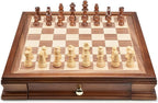 AMEROUS 12.8" x 12.8" Magnetic Wooden Chess Set with 2 Built-in Storage Drawers - 2 Bonus Extra Queens - Gift Packaging - Staunton Chess Pieces, Board Games Chess Sets for Adults and Kids