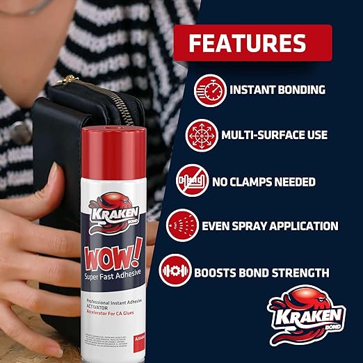 KRAKEN BOND Wow! Spray Adhesive Activator(2X16.9 Oz.) - Cyanoacrylate Super Glue Accelerator Spray for Plastic, Metal, Wood & PVC, CA Glue Activator | 2 Pack