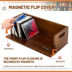 4 Set Wooden CD Storage Box Holder Shelf Cassette Tape Display Racks with Carrying Handles, Organizer Shelf for Movie Cases, DVDs, Each Set Can Store up to 36 Pcs CDs (Brown)