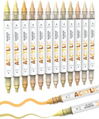 Guangna 12 Skin Tone Dual Tip Acrylic Paint Markers, Brush Tip & Chisel Tip Acrylic Paint Pens for Rock, Wood, Glass, Paper, Coloring Book, Ceramic, Canvas, Water-Based Ink