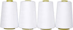 Mandala Crafts 4 Pack of Serger Threads Cones Spools - 20S/2 24000 Yards Polyester White Threads for Sergers Machine and Overlock Quilting Sewing Machine