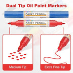 Betem 9 Colors Dual Tip Oil Based Paint Markers Acrylic Paint Pens(0.7mm & 3mm),Permanent,Waterproof,Quick Dry,for Rock Painting,Wood,Plastic,Metal,Canvas,Glass,DIY Crafts,Art Supplies