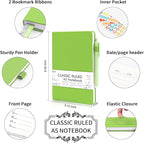 feela 24 Pack Journal Notebook Bulk for Work, Business Notebook Hardcover Lined Writing Journal with Pen Holder for Men Women Note Taking, with 24 Black Pens, 120 GSM, 5.1”x8.3”, A5, Green