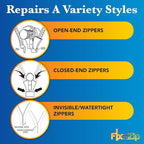 FixnZip (Medium, Nickel) - See Size Guide - Universal Zipper Repair Kit for Jackets, Luggage, Bags - Backpack Zipper Replacement Repair Kit - Instant Zipper Fix