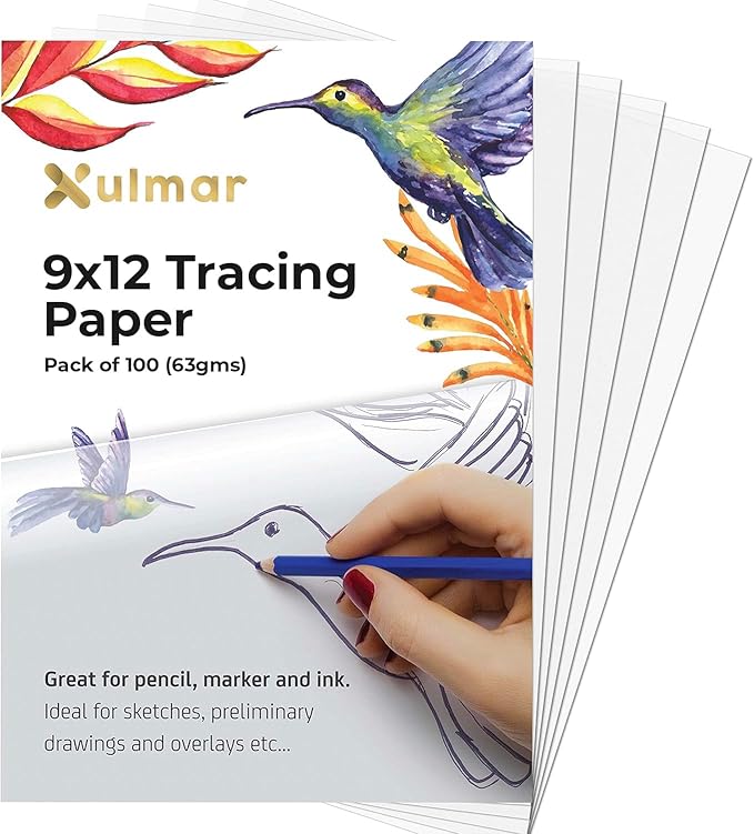 Tracing Paper 9x12 63 GSM - Pack of 100 Sheets Tracing Paper for Sewing Patterns, Drawing Overlays & Sketching on Art Paper & Sketch Book