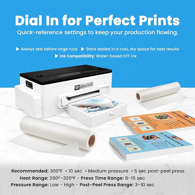 DTF Transfer Film Roll 13inch x 328ft – Instant Hot & Cold Peel – Double Matte Anti-Static Coating – Premium Heat Transfer Film for Vibrant Colors & Durable Prints – Works with All DTF Printers