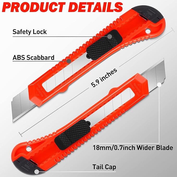DIYSELF 30 Pack Box Cutter Retractable, 18mm Box Knife, Utility Knife Retractable with Snap Off Blade, Boxes Cutter Knives for Cardboard, Art, Craft