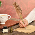 Hethrone Quill Pen Ink Set - Calligraphy Pen Ink Set Includes Feather Pen with Ink, Pen Holder and 5 Replacement Nibs Holiday Ideal Gifts (Brown)