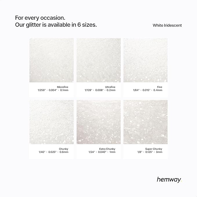 Hemway Polyurethane & Epoxy Glitter 100g Metallic Crystal Flake Additive for Halloween, Jewellery Making, Tumblers and Resin - Ultrafine (1/128" 0.008" 0.2mm) - White Iridescent