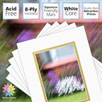 Mat Board Center, Double Mat - Acid Free, 8-ply Thickness, White Core - for Pictures, Photos, Framing (Off White Over Gold, 8x10 for 5x7, Pack of 5)