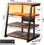 Armocity 4-Tier AV Media Stand with Power Strips, Stereo Stand with LED Lights, Audio Tower Rack with Adjustable Shelves, Small Entertainment Center, 30'', Rustic Brown