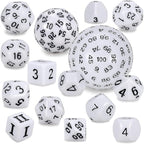 CiaraQ DND Polyhedral Dice Set (15pcs) D4-D100 Game Dice with Dice Bag for Dungeons and Dragons Role Playing Table Games (White & Black)