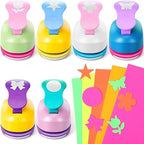 CHENGU 16 Pcs Craft Holes Punch Paper Punchers Scrapbook Punches with Craft Sticker Paper, Round, Star, Square, Heart, Flower, Wave Circle Shape (1 Inch,Fresh Style)